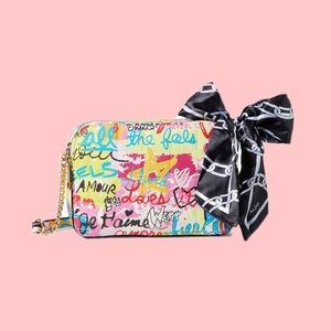 Aldo Graffiti Purse with Black Bow